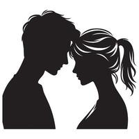 Silhouette of a couple in profile, with their faces facing each other vector