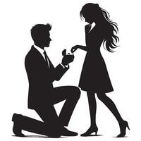 Silhouette of a man proposing to a woman vector