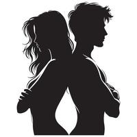 Silhouette of a man and woman standing in front of each other vector