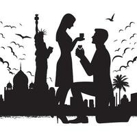 Man proposing to woman in front of statue of liberty vector