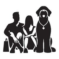 A silhouette of a couple with a dog vector
