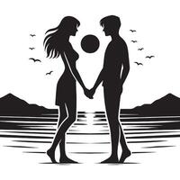 Silhouette of a couple holding hands in the water vector