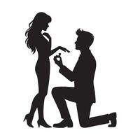 Man kneeling down to propose to woman silhouette vector