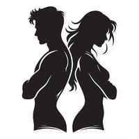 Silhouette of a man and woman standing in front of each other vector