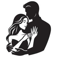 A silhouette of a man and woman hugging vector