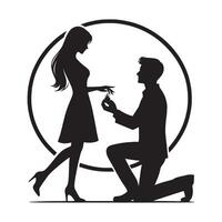 Silhouette of a man kneeling down to propose to a woman vector