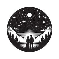 A couple standing in front of a mountain and stars vector