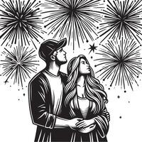 A man and woman are standing in front of fireworks vector