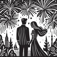 A couple is standing in front of fireworks vector