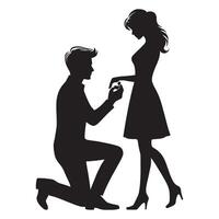 Silhouette of a man kneeling down to propose to a woman vector