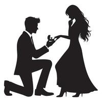 Silhouette of a man proposing to a woman vector
