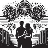 A couple is standing in front of a fireworks display vector