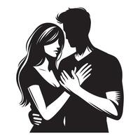 A silhouette of a man and woman hugging vector