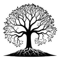 A black and white illustration of a tree with roots vector