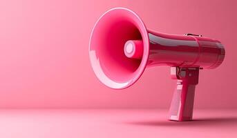 A pink microphone with a pink background. The pink color of the microphone and the background creates a fun and playful mood photo