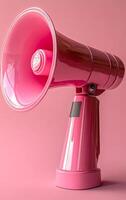 A pink microphone with a pink speaker. The pink color of the microphone and speaker gives a sense of fun and playfulness photo