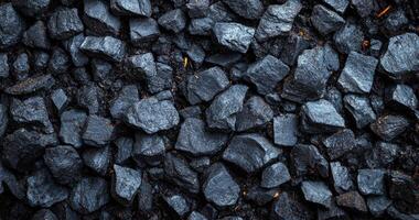 A pile of black rocks with a dark and moody atmosphere. The rocks are scattered and piled up, creating a sense of depth and texture. The overall feeling of the image is one of mystery and intrigue photo