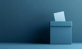 Ballot box with a vote cast in a calm setting. A serene environment showcases a ballot box receiving a completed voting slip, emphasizing civic responsibility and participation. photo