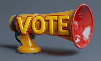 A megaphone urging citizens to cast their votes. A bright megaphone with the word 'Vote' prominently displayed, emphasizing the importance of participating in elections. photo
