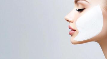 A woman with a white face mask on. The woman is smiling and looking at the camera. The image has a light and cheerful mood photo