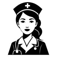 A black and white illustration of a nurse vector
