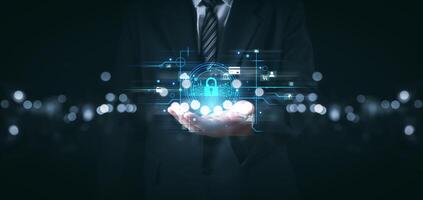 Cybersecurity concept, user privacy security and encryption, secure internet access Future technology and cybernetics, screen padlock. Internet network data protection, anti hacker, cybercrime photo