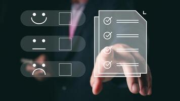 Businessman check electronic documents on digital documents and checklist approve, online evaluation of business on virtual interface, Communication technology concept. photo