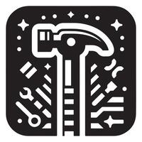 Black Hammer Icon with Tools and Stars vector