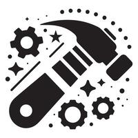 Creative Black Hammer and Wrench Icon vector