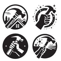 Simple Black Hammer Icon Set On White background vector