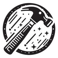 Black Hammer Icon with Stars in Circle on white background vector