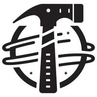 Creative Black Hammer Icon with Circle and Stars on white background vector