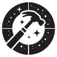 Black Hammer Unique Icon in Circle with Stars vector