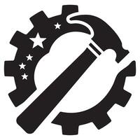 Black Hammer and Gear Icon on white background vector