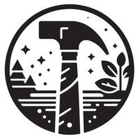 Creative Black Hammer Icon with Nature Scene vector