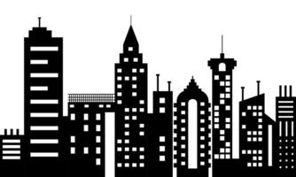 Black and White City Skyline Silhouette with Varied Architectural Styles vector