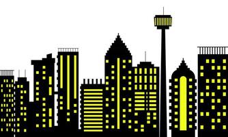 Modern City Skyline Silhouette with Bright Windows at Night vector