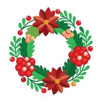 Christmas wreath with poinsettia and berries vector
