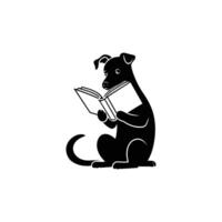 A black and white dog is reading a book vector