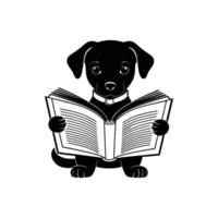 Black and white illustration of a dog reading a book vector
