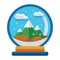 Snow globe with mountains and clouds vector