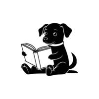 Black and white dog reading a book vector