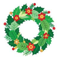 Christmas wreath with holly leaves and berries vector