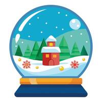 Snow globe with house and trees in winter landscape illustration vector