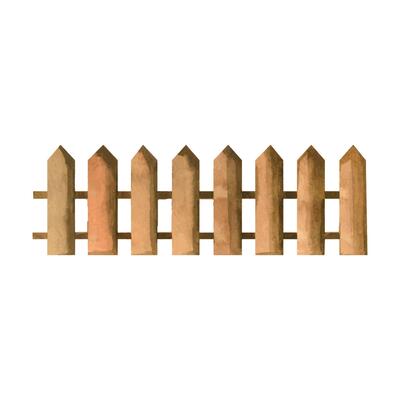 Wooden board fence for a farm or private house hand painted with watercolor in brown. Watercolor illustration. Suitable for printing on paper, for children's books and illustrations, design