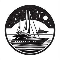 Yacht in Bay silhouette EPS illustration vector
