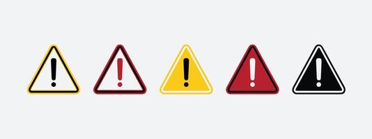 Collection of Caution alarm alert icons. Warning symbol, triangle warning sign, and attention vector
