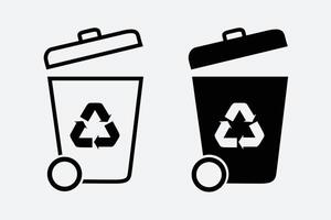 Dumpster icon, trash can symbol with recycle sign on white background vector