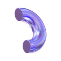 Abstract 3d purple holographic Futuristic metallic pipe with iridescent shine and abstract design isolated. Trendy modern design element vector