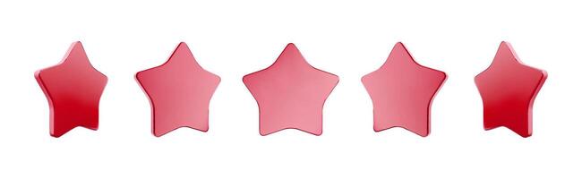 Five red glossy star rating symbols on white background. vector